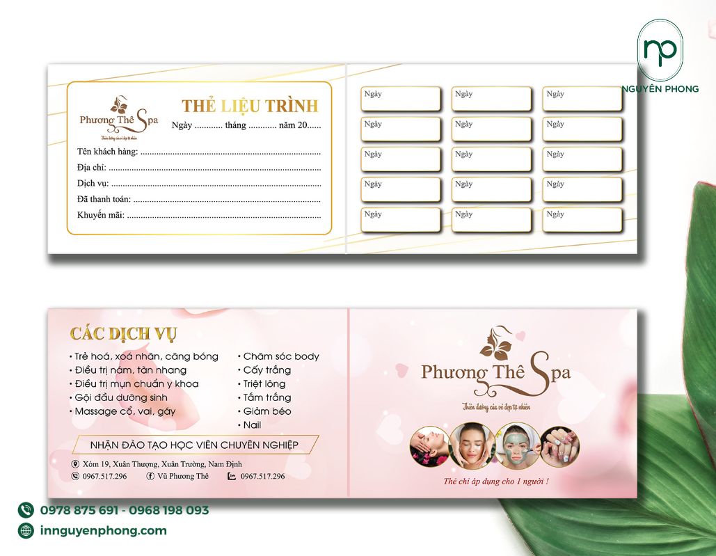 in thẻ liệu trình spa đẹp